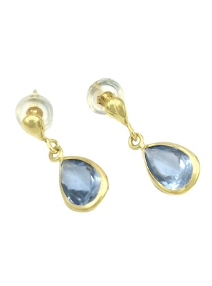 Earrings Gold K9 tears with aqua-marine 2