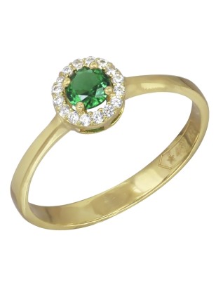 Ring gold K14 Rosette with emerald