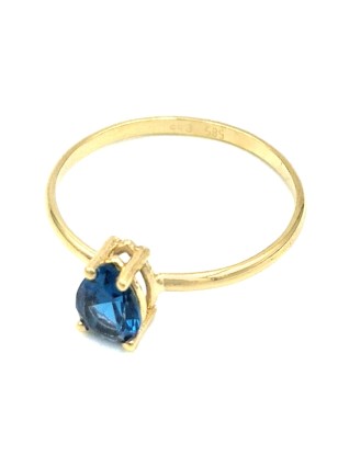 Ring gold K14 with zircon tear blue topaz 2