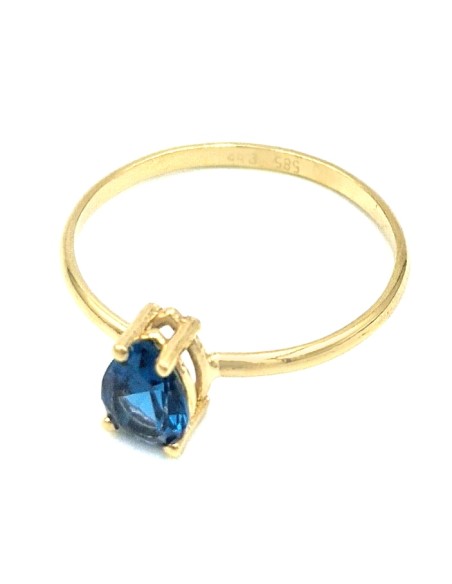 Δαχτυλίδι Χρυσό Κ14 Μονόπετρο Δάκρυ Blue topaz