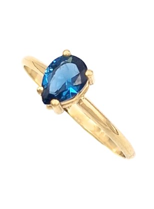Δαχτυλίδι Χρυσό Κ14 Μονόπετρο Δάκρυ Blue topaz