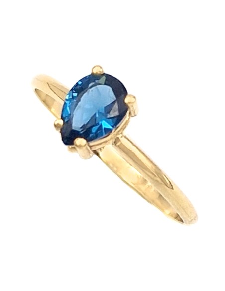 Δαχτυλίδι Χρυσό Κ14 Μονόπετρο Δάκρυ Blue topaz