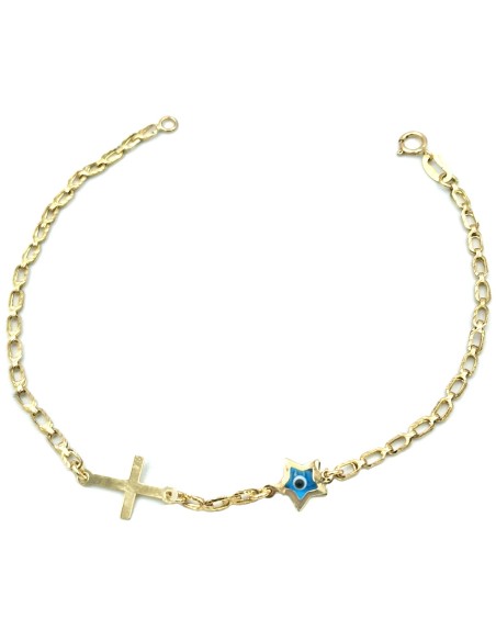 Bracelet Gold Κ14 Eye and Cross