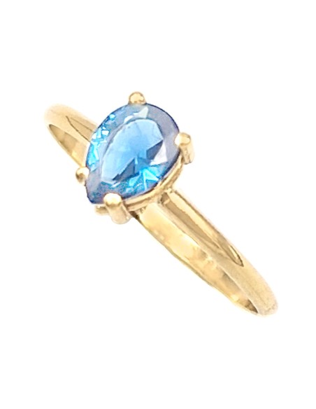 Ring gold K14 with zircon tear Aqua-marine