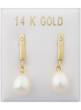 Earrings hanging gold Pearls 10x7mm 2