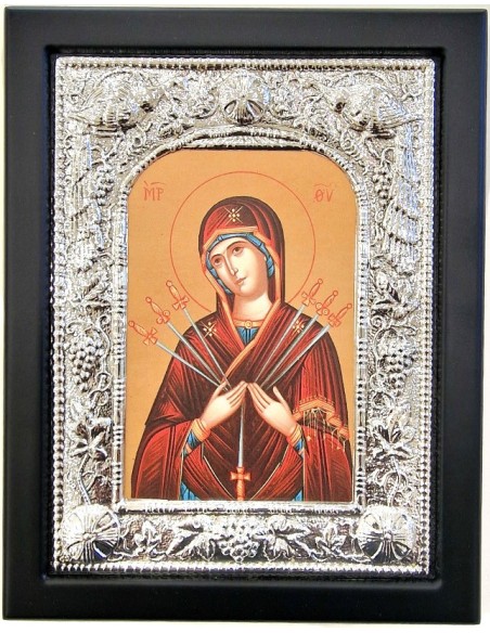 Εικόνα Ασημένια 925° Παναγία Επτάσπαθη 19x24cm