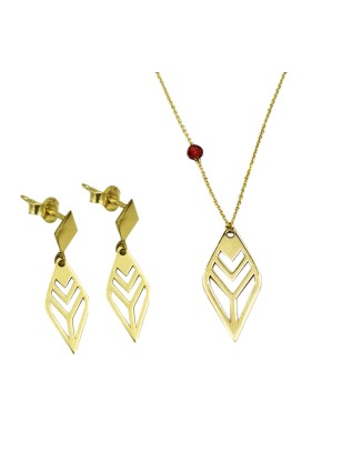 Set Necklace-Earrings Gold K14 Rhombus