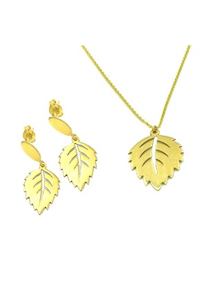 Set Necklace-Earrings Gold K14 Leaf