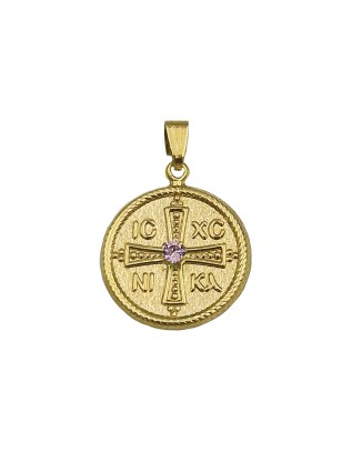 Pendant gold K14 with pink zircon