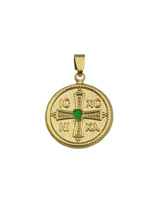 Pendant gold K14 with green zircon