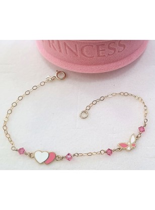 Bracelet Gold Κ9 with pink enamel 2