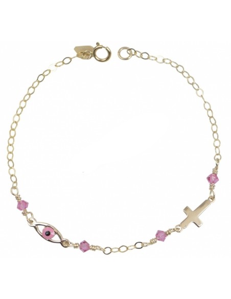 Bracelet Gold Κ9 with pink enamel