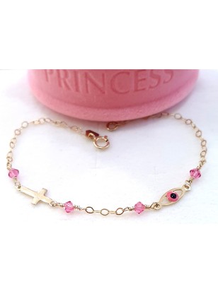 Bracelet Gold Κ9 with pink enamel 2
