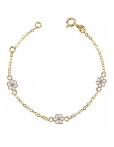 Bracelet Gold Κ9 daisies with pink enamel