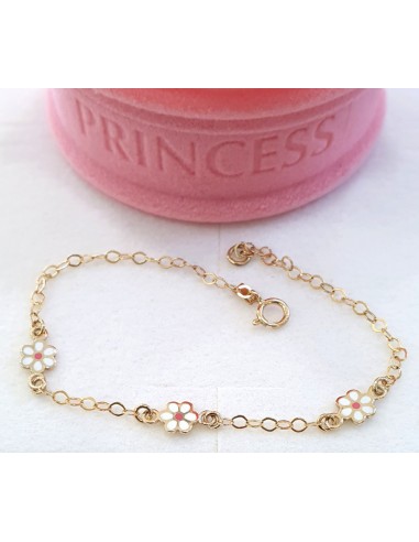 Bracelet Gold Κ9 daisies with pink enamel