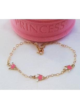 Bracelet Gold Κ9 crowns with pink enamel 2