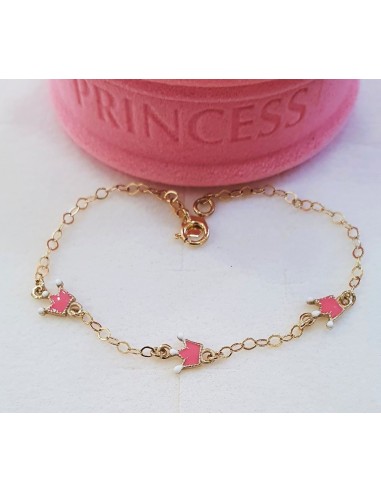 Bracelet Gold Κ9 crowns with pink enamel
