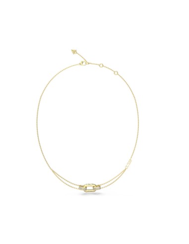 Φανταχτερό επίχρυσο Kολιέ GUESS "Stylish" με διπλή αλυσίδα και σχέδιο σύμπλεγμα από ζιργκόν.