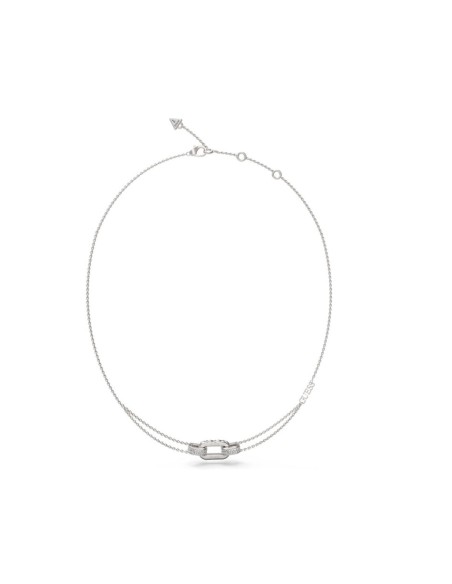 Φανταχτερό ατσάλινο  Kολιέ GUESS "Stylish" με διπλή αλυσίδα και σχέδιο σύμπλεγμα από ζιργκόν.