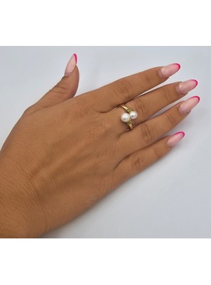 Ring gold K14 with pearls 2