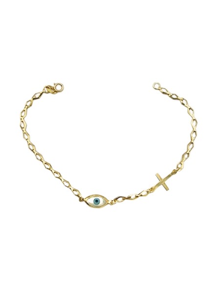 Bracelet Gold K14 Eye and Cross
