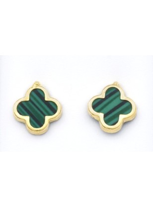 Earrings Gold K14 cross with malachite
