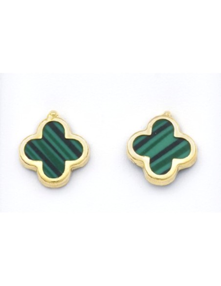 Earrings Gold K14 cross with malachite