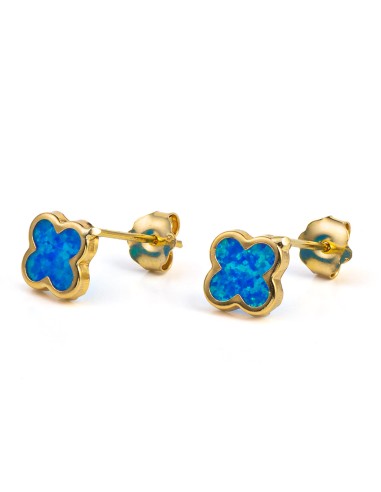 Earrings Gold K14 cross with blue opal