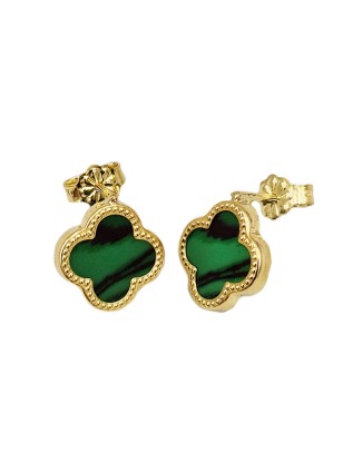 Earrings Gold K9 cross with malachite 2