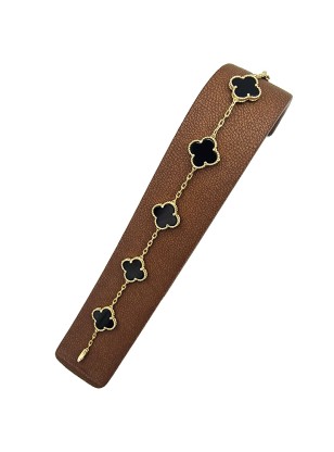 Bracelet gold Κ14 five onyx crosses type Van Cleef 2