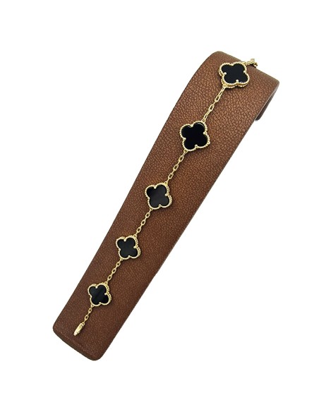 Bracelet gold Κ14 five onyx crosses type Van Cleef