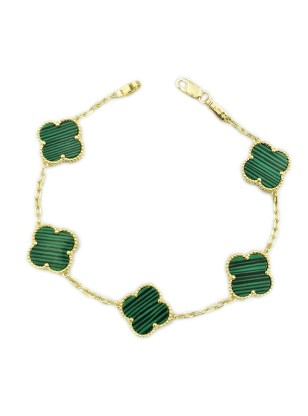 Bracelet gold 9K malachite crosses type Van Cleef