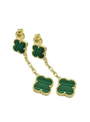 Earrings Danglind Gold K9 cross with malachite 2