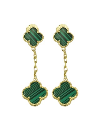 Earrings Danglind Gold K9 cross with malachite