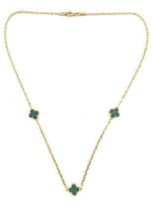 Necklace gold Κ14 malachite crosses type Van Cleef