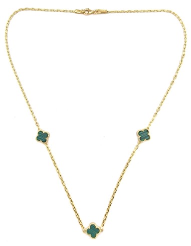 Necklace gold Κ14 malachite crosses type Van Cleef