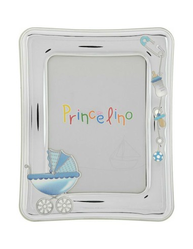 Παιδική Κορνίζα Ασημένια 925° 9x13cm μπλε καροτσάκι