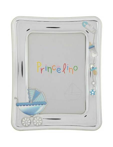 Παιδική Κορνίζα Ασημένια 925° 9x13cm μπλε καροτσάκι