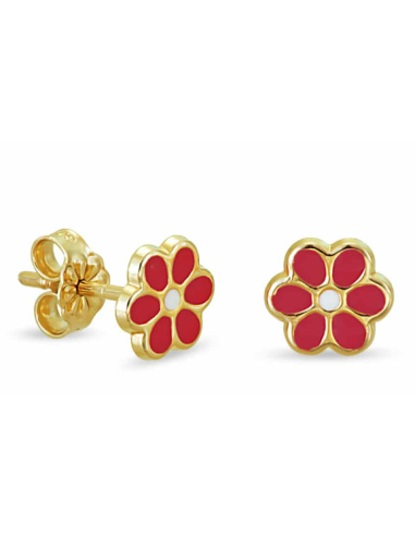 Earrings children Gold K9 red daisies