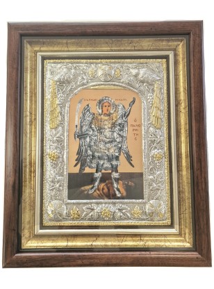 Silver icon 'Taxiarhis Michael' glass 35x42cm