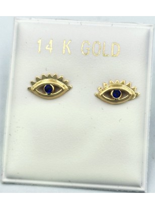 Earrings gold K14 mini eyes with synthetic sapphire 2