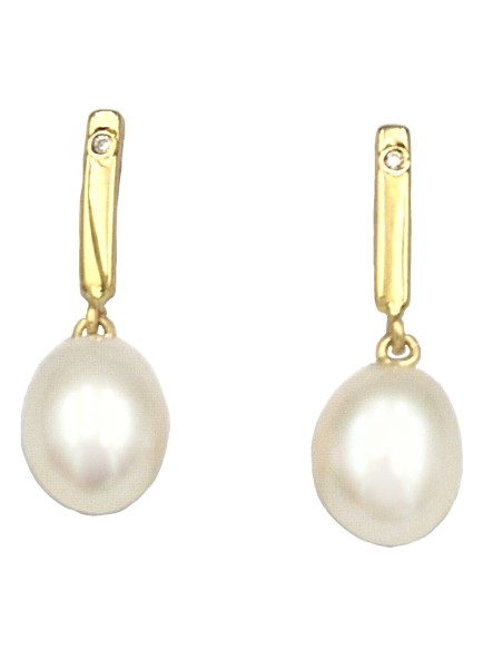 Earrings hanging gold Pearls 10x7mm