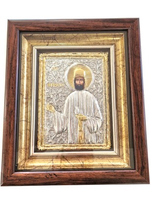 Silver icon 925 Saint Efrem glass 26x32cm