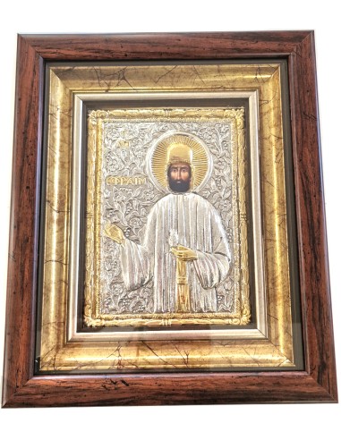 Silver icon 925 Saint Efrem glass 26x32cm