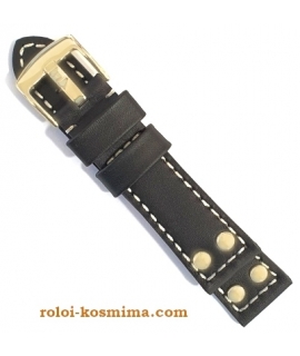 Λουράκι Δερμάτινο TZEVELION ART2844G μαύρο 24mm επίχρυσα τρουκς 2