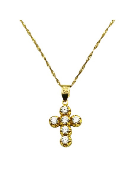 Cross Gold K14 six zircons in line