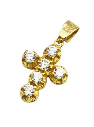 Cross Gold K14 six zircons in line 2