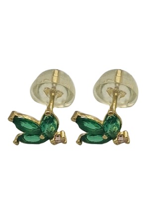 Earrings gold K9 flower with green zircons 2
