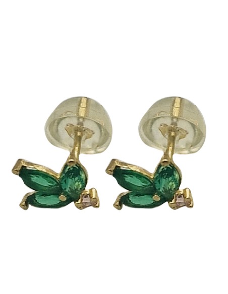 Earrings gold K9 flower with green zircons