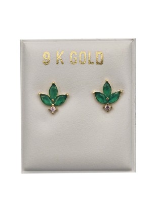 Earrings gold K9 flower with green zircons